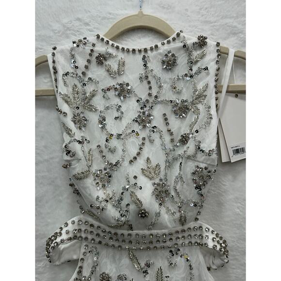 Mac Duggal 10873 White Beaded Sleeveless High Neck Cut Out Gown Size 4 AS IS - Picture 7 of 16